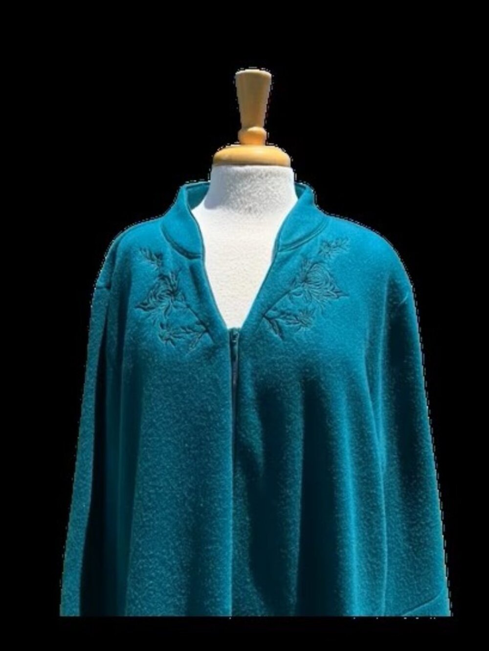 #2403 Miss Elaine Embroidered Fleece Zip Front Robe Emerald Long Length Medium